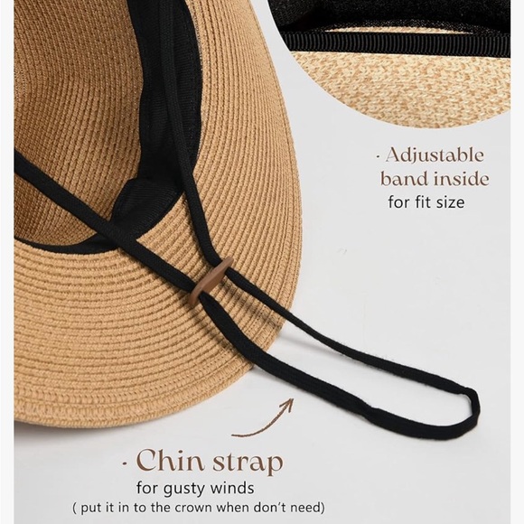 Wide Brim Straw Panama Hat Fedora Summer Beach Women's - Picture 3 of 5